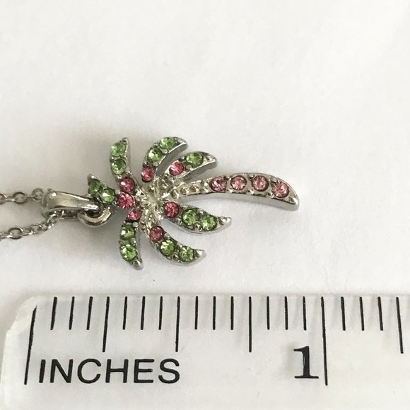 Palm Tree Necklace 18" Silver Rhodium Plated Coconut Island Beach Nautical - Picture 12 of 12